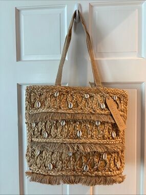 Salt + Umber Jute Seashell Tote Bag NWT